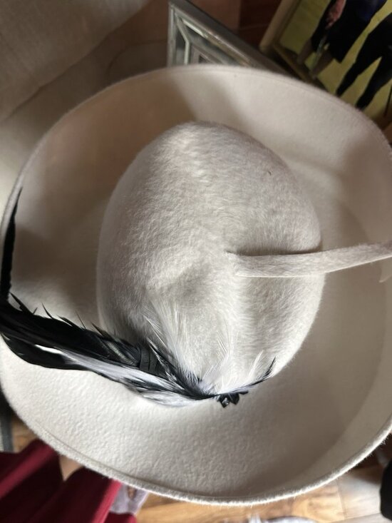 Vintage White Leslie James Wide Brim Sinamay Feathers Kentucky Derby Church Hat main image 5